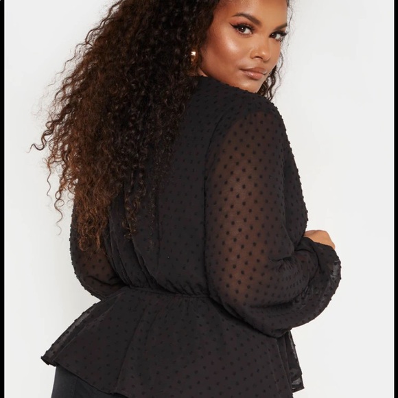 NWT PRETTY LITTLE THINGS BLACK SHEER POLKA DOT TOP. TIES IN FRONT. Size 16 - Picture 4 of 6